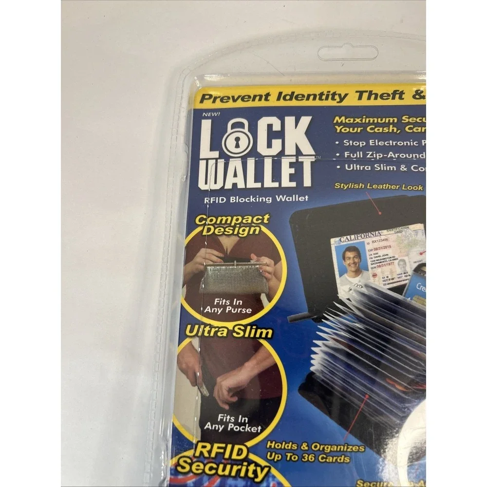 Lock Wallet Ultra Slim Secure RFID Blocking Holds 36 Cards Factory Sealed